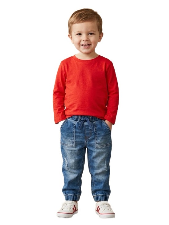 Cat & Jack Other - Set of Blue Denim Jogger Pants & Red Long Sleeve Tee Size 2T